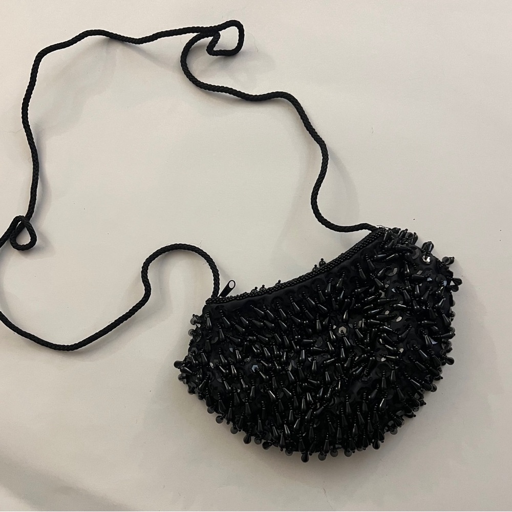 Chic Black Beaded Mini Bag